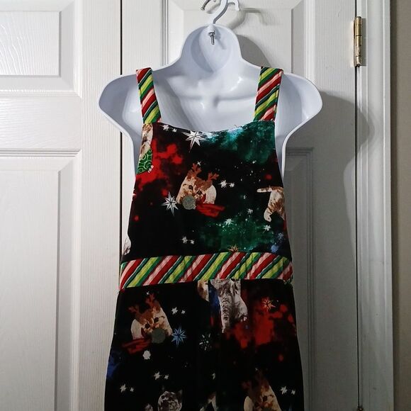 Christmas cat kitten ugly chirstmas party holiday overalls  Sz M 7-9 NWOT - Picture 10 of 11